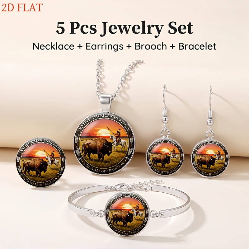 5pc Native American Heritage Jewelry Set, Light Luxury